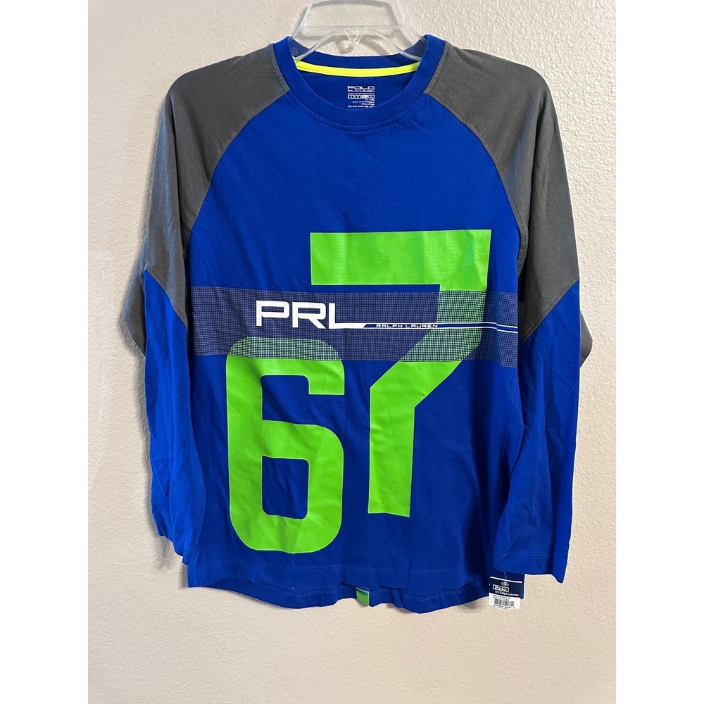 Polo Ralph Lauren Active Long Sleeve Graphic Tee Shirt Blue Gray Boys XL